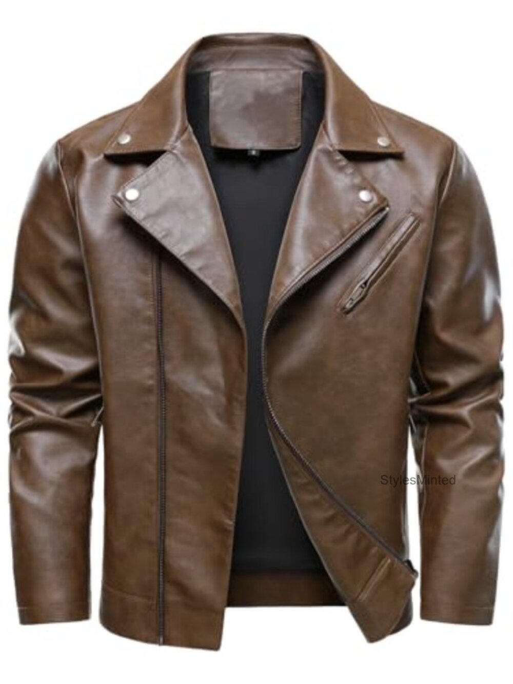 Men's Faux Leather Jacket Lapel Motorcycle Biker Coat